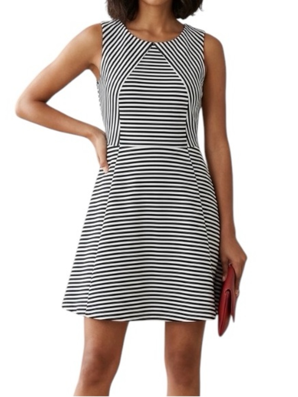 Attention Sleeveless Black and White Striped Aline Dress Size L